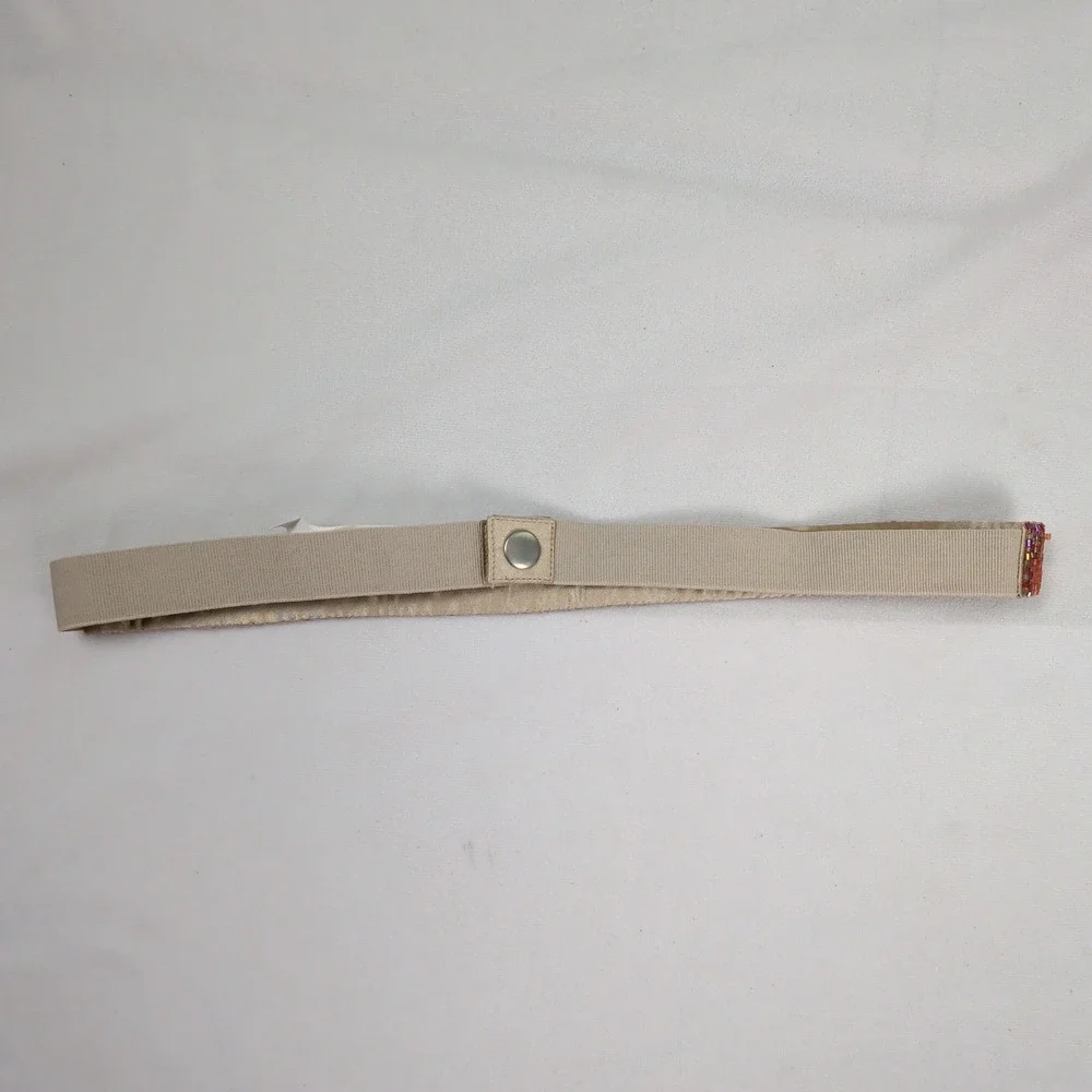 Beaded Elastic Waist Belt Pink Orange Geometric Snap Stretch M/L NWT